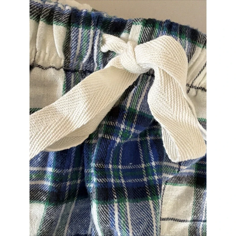 Unbranded Mens Size L Blue Green Plaid Flannel Pajama Pants Sleepwear Drawstring